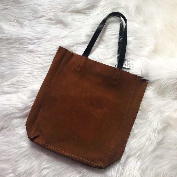 NWT ZARA CONTRAST COLOR LEATHER SHOPPER TOTE BAG - Picture 4 of 5